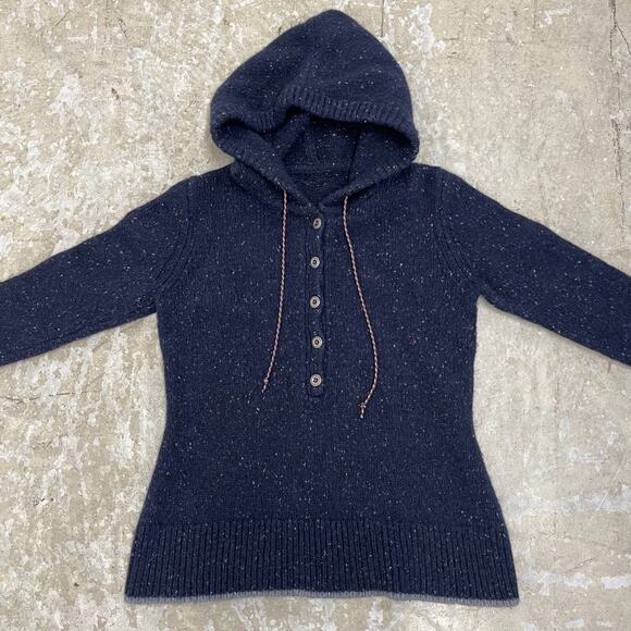 Patagonia Ranchito Hoodie Womens M Blue Flecked Knit Henley Sweater Pullover - Picture 3 of 14